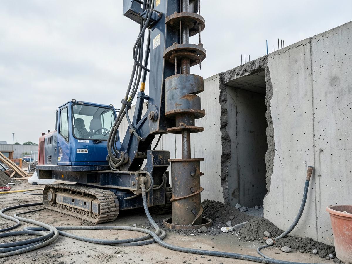 Großkernbohrung mit schwerem Bohrgerät an einer Betonwand